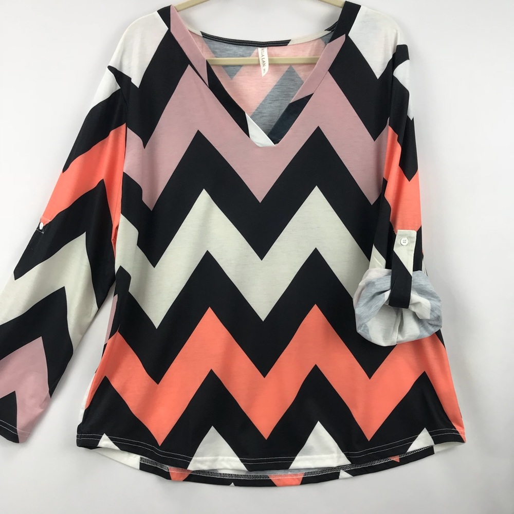 Hua Lan Chevron Peach/Pink/Black Tunic Size 4XL